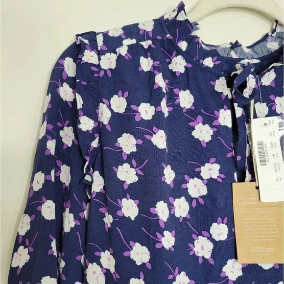 Jcrew Tie-neck tiered dress in scattered peony print - Picture 6 of 12